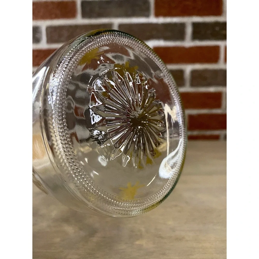 Vintage Log Cabin Syrup Pitcher Dispenser Gold Stars Starburst Clear Glass MCM